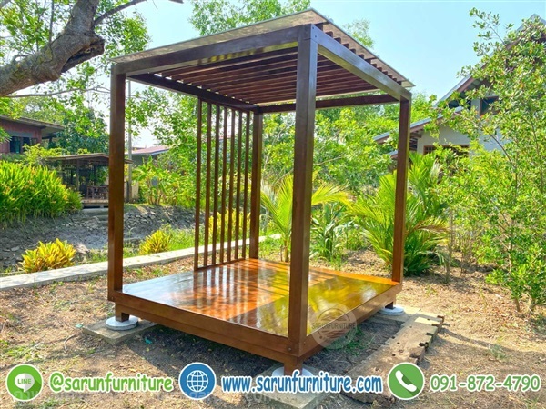 ซุ้มศาลาไม้เต็งโมเดิร์น ซุ้มตั่งศาลาระแนงไม้เต็ง | Sarunfurniture - หนองเสือ ปทุมธานี