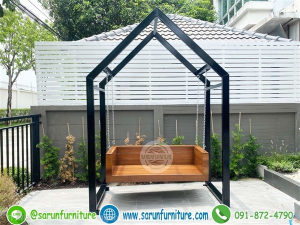 ซุ้มชิงช้าโมเดิร์นลอฟท์ที่นั่งไม้เต็งโครงเหล็ก | Sarunfurniture - หนองเสือ ปทุมธานี